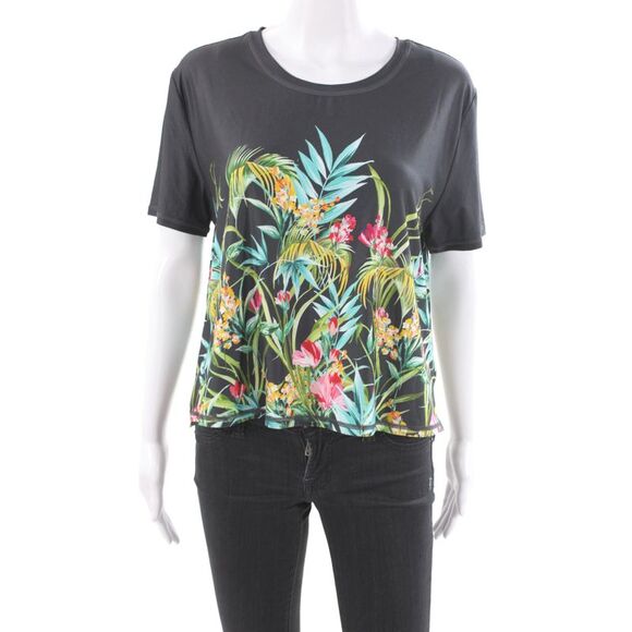 Johnny Was Tops - Johnny Was Women Black Jersey Floral T-Shirt Short Sleeve Size M